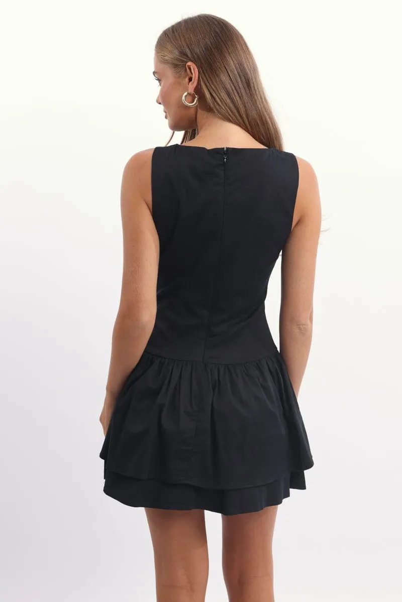 Perfect For Summer Hot Rush Black Mini Dress Drop Waist