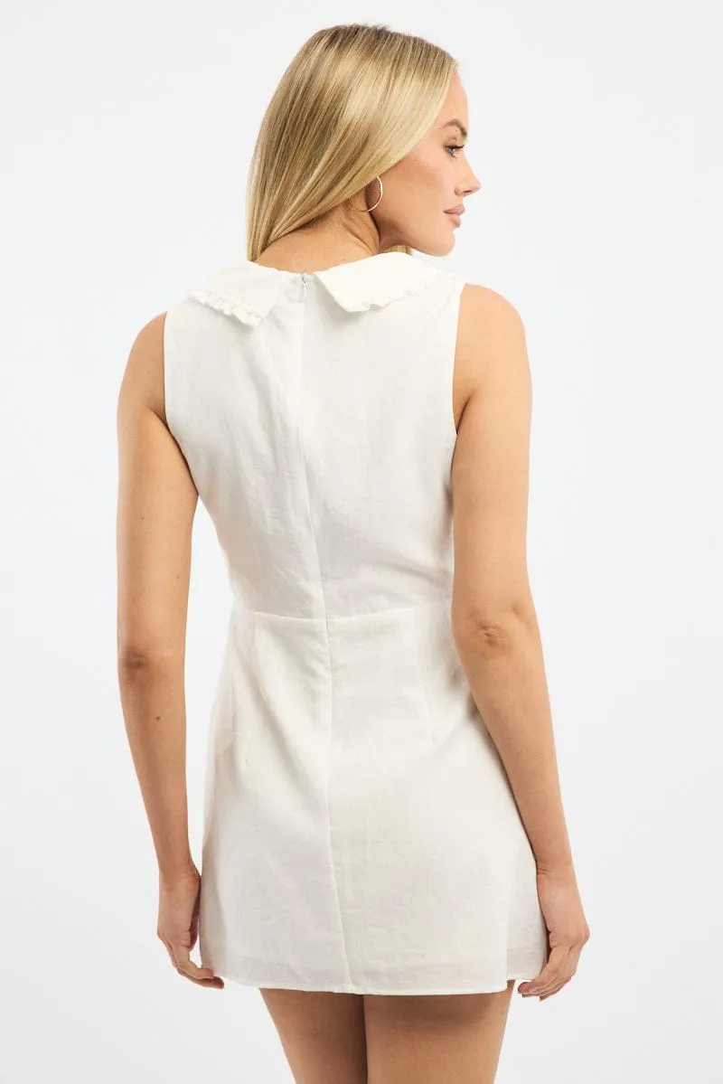Trendy weekend dress White Mini Dress Peter Pan Collar