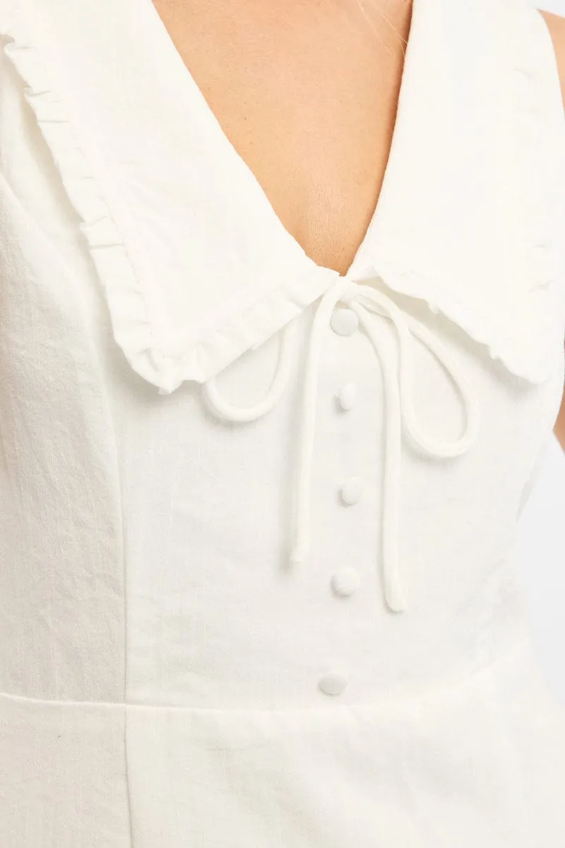 White Mini Dress Peter Pan Collar Energy Wear Non Restrictive
