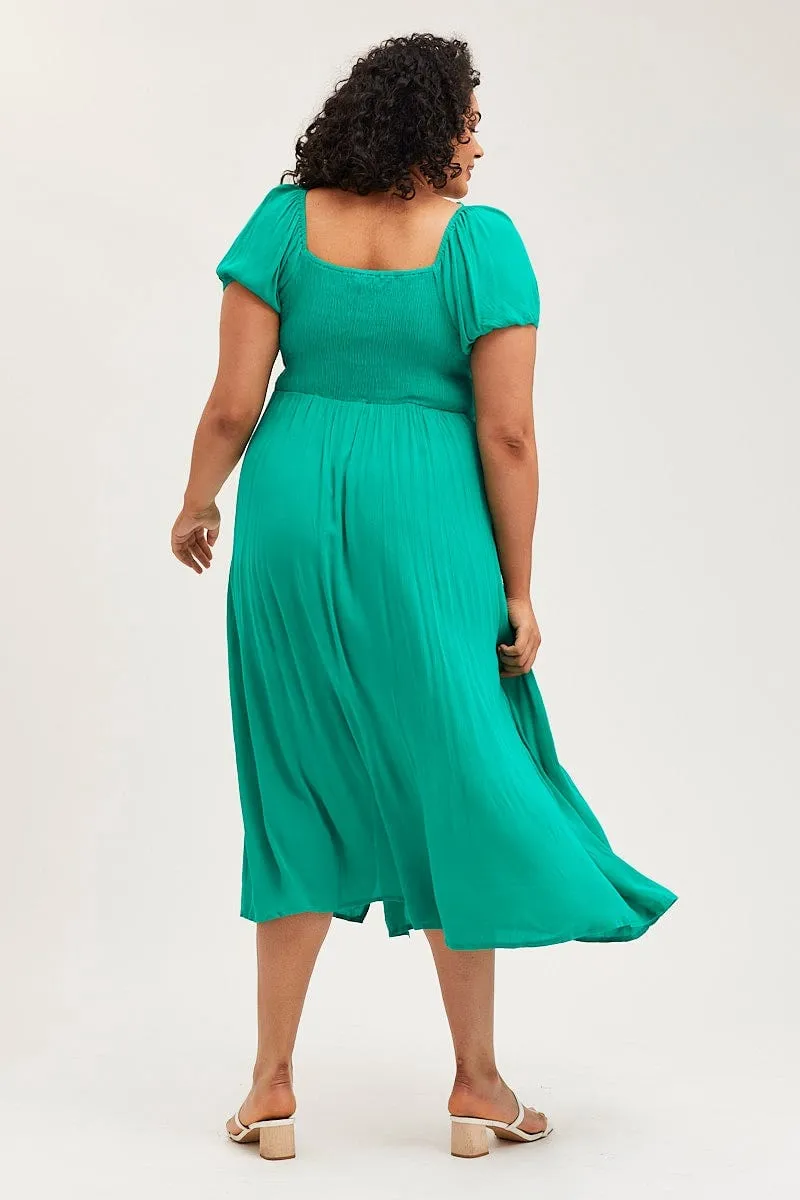 Green Maxi Dress Scoop Neck Short Sleeve Front Split Stylish options