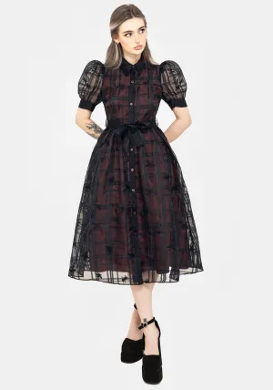 Sedona Organza Check Embroidered Puff Sleeve Midi Shirt Dress Spring Festival
