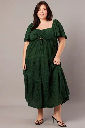 Maternity Look Comfortable party dress Green Midi Dress Short Sleeve Textured
