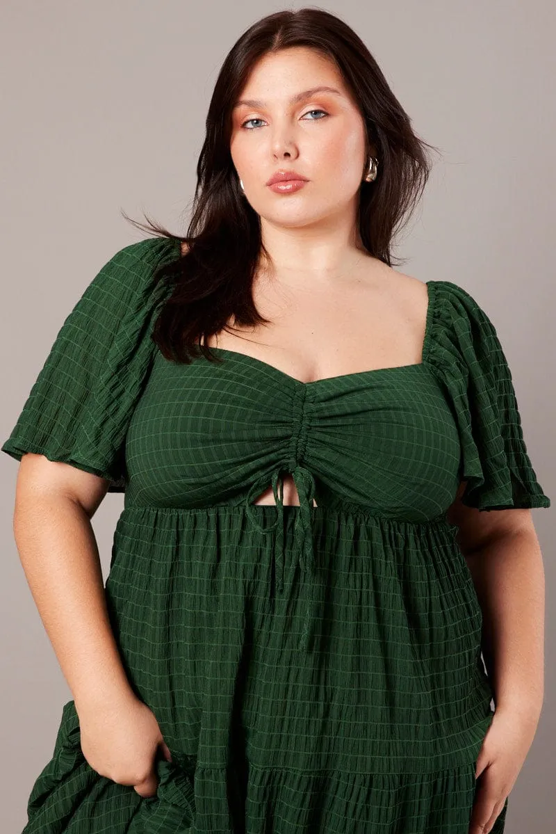 Drizzle Sky Green Midi Dress Short Sleeve Textured