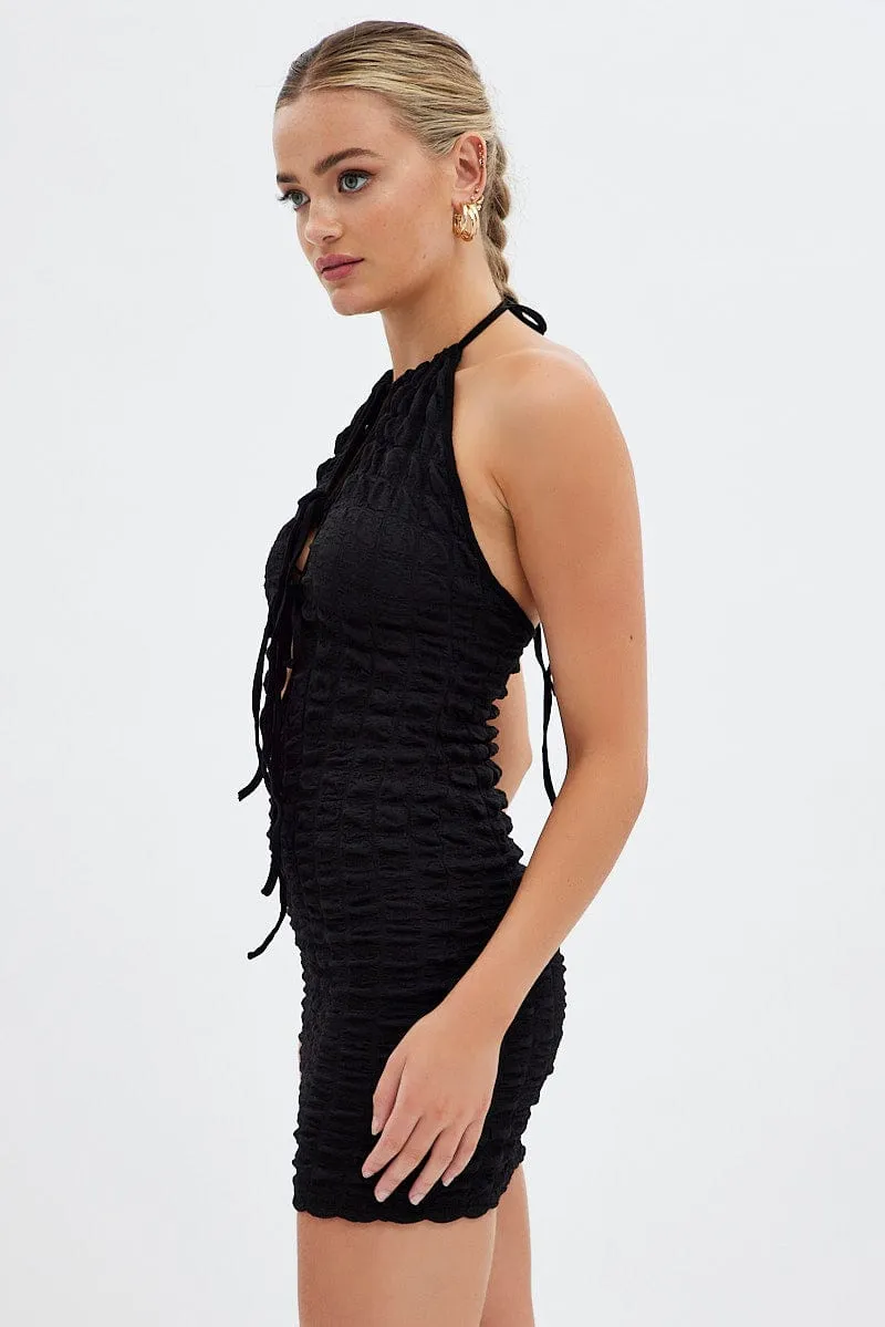 Black Textured Mini Dress Backless Relaxed mini for events