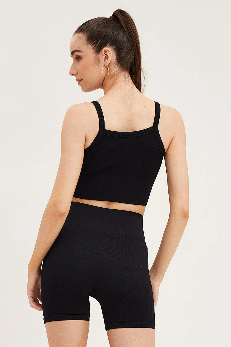 Black High Neck Rib Bind Detail Seamless Tank Next Core Practical Shorts