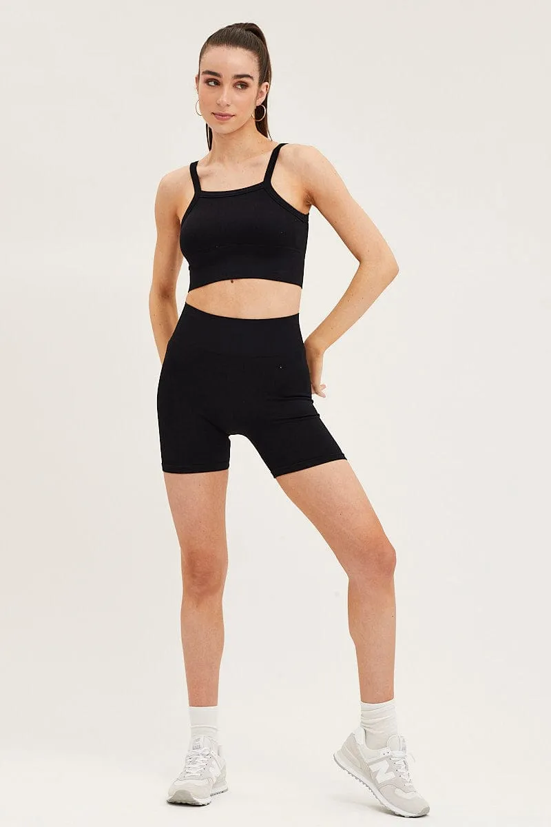Black High Neck Rib Bind Detail Seamless Tank Teen Fresh FormFitting Cut