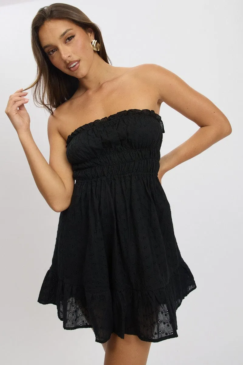Black Strapless Dress Eyelet Fabric DurableBlend