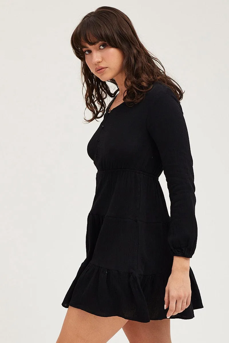 Black Skater Dress Long Sleeve Mini Teen Fresh