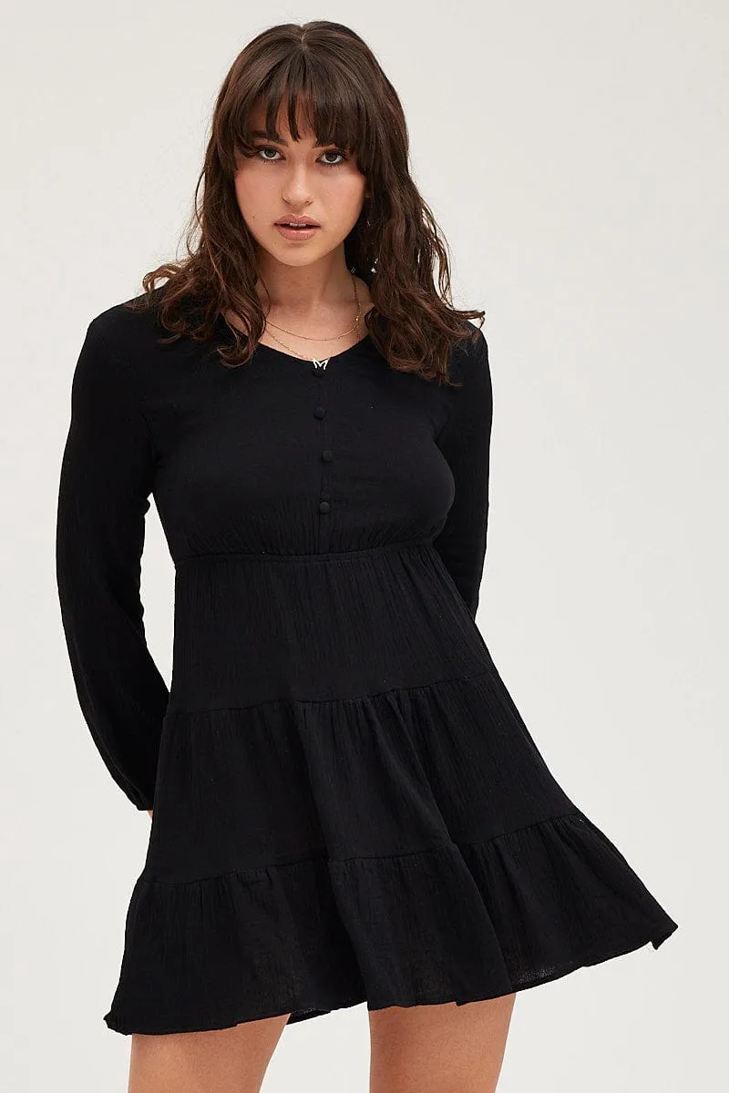 EcoFriendly Textiles Black Skater Dress Long Sleeve Mini
