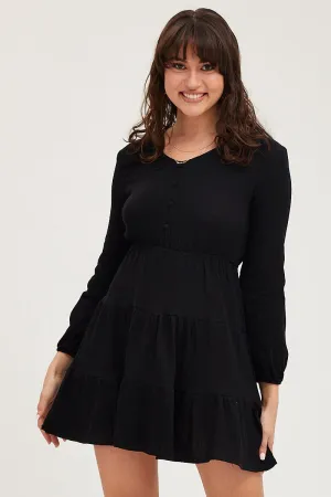 Black Skater Dress Long Sleeve Mini Classic Glow StaticResistantLining