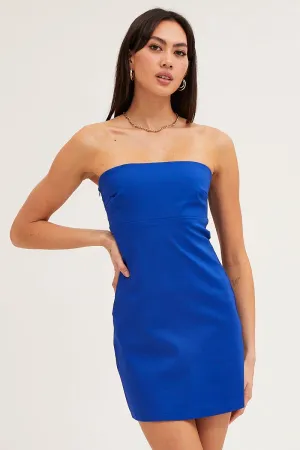 Blue Bodycon Dress Sleeveless Mini FlexibleNeckline Smart Casual