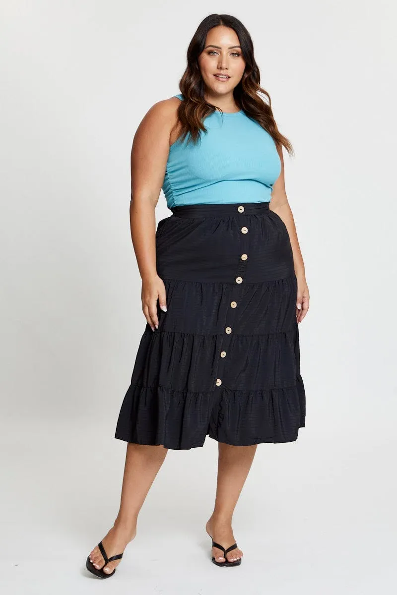 Blue Tank Top Crew Neck Sleeveless Ruched Side Winter Wear HighCollar Style