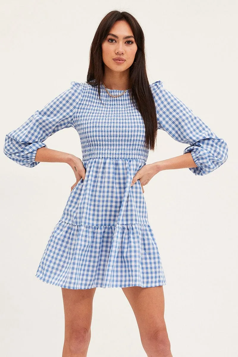 Recycled Fit WaterRepellentCoating Check Skater Dress Long Sleeve Mini