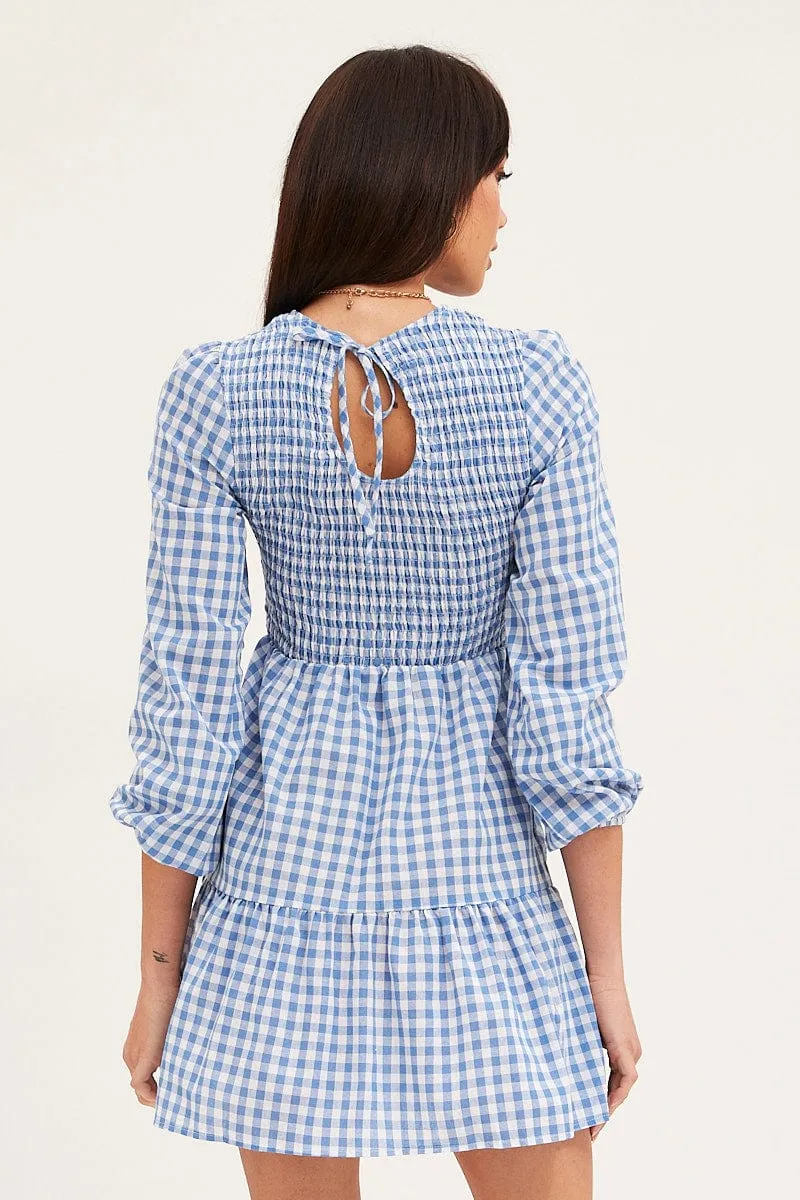 Moon Cool Check Skater Dress Long Sleeve Mini