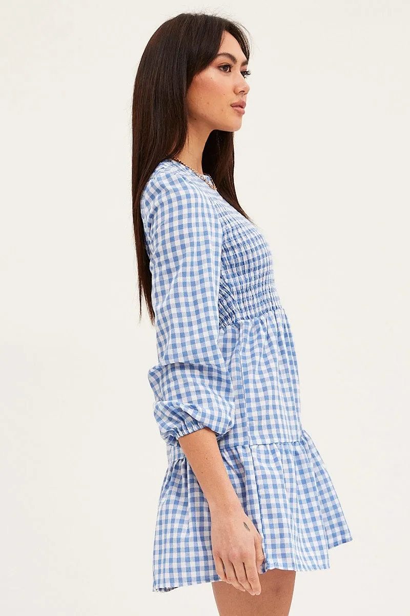 Check Skater Dress Long Sleeve Mini Soft Inner Lining