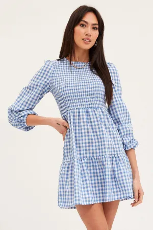 Modern Cut Check Skater Dress Long Sleeve Mini