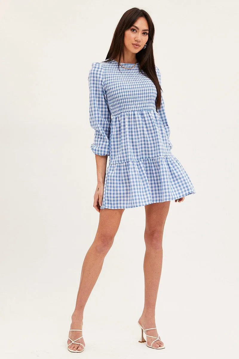 Check Skater Dress Long Sleeve Mini Dream Core OdorResistant