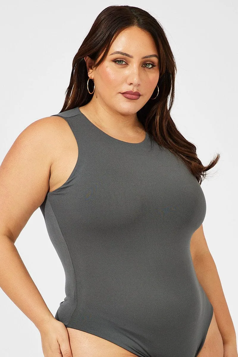 Royal Charm Grey Bodysuit Sleeveless Crew Neck Supersoft