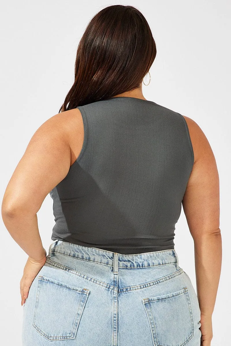 EasyAdjustStraps DurableWeave Grey Bodysuit Sleeveless Crew Neck Supersoft