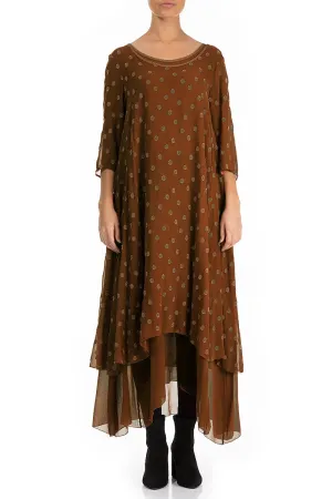 Layered Dotty Aged Copper Silk Dress Seasonal Fashion Street Fashion