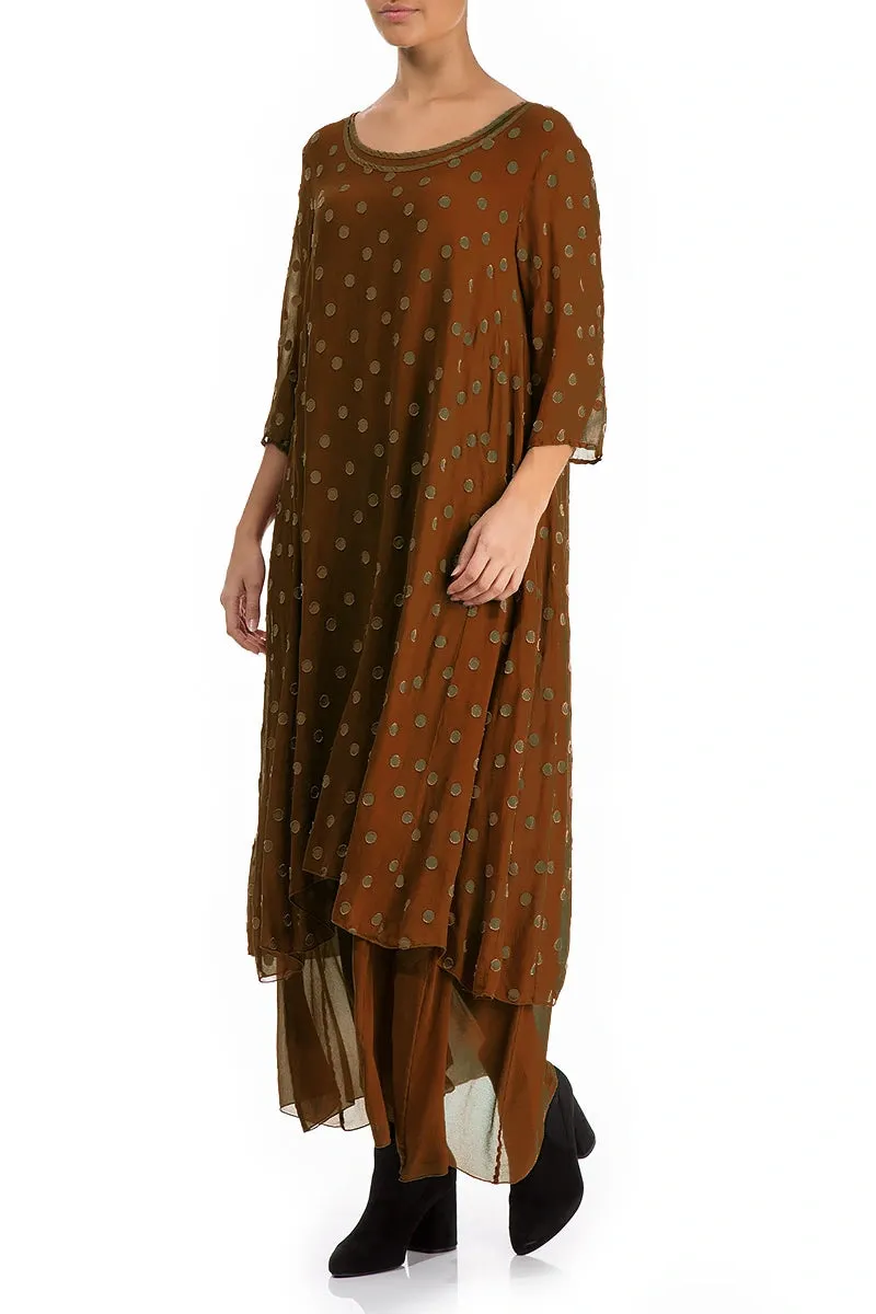 Layered Dotty Aged Copper Silk Dress Classic Look SustainableYarnBlend