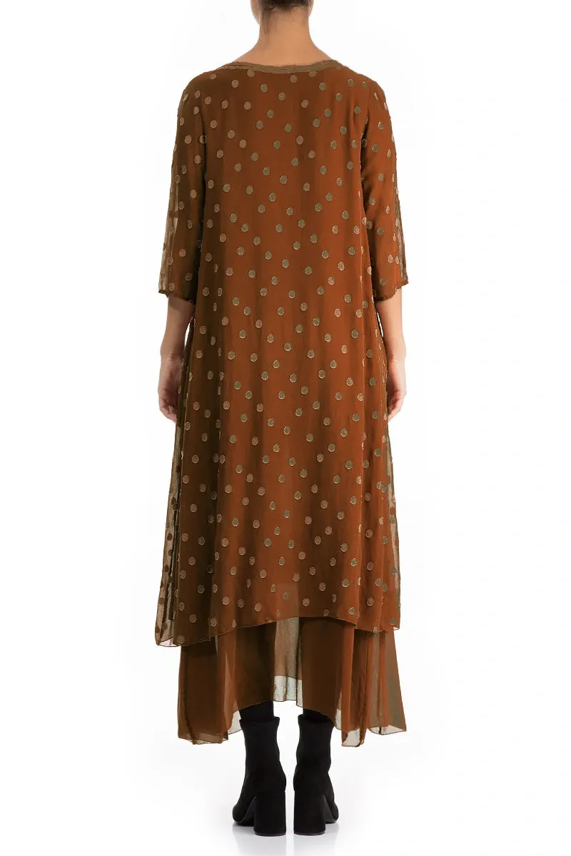 Layered Dotty Aged Copper Silk Dress Self Love Statement Wear