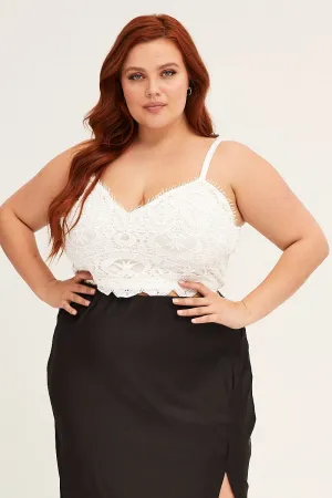 Comfortable Outerwear White Crop Singlet Top Crochet Lace