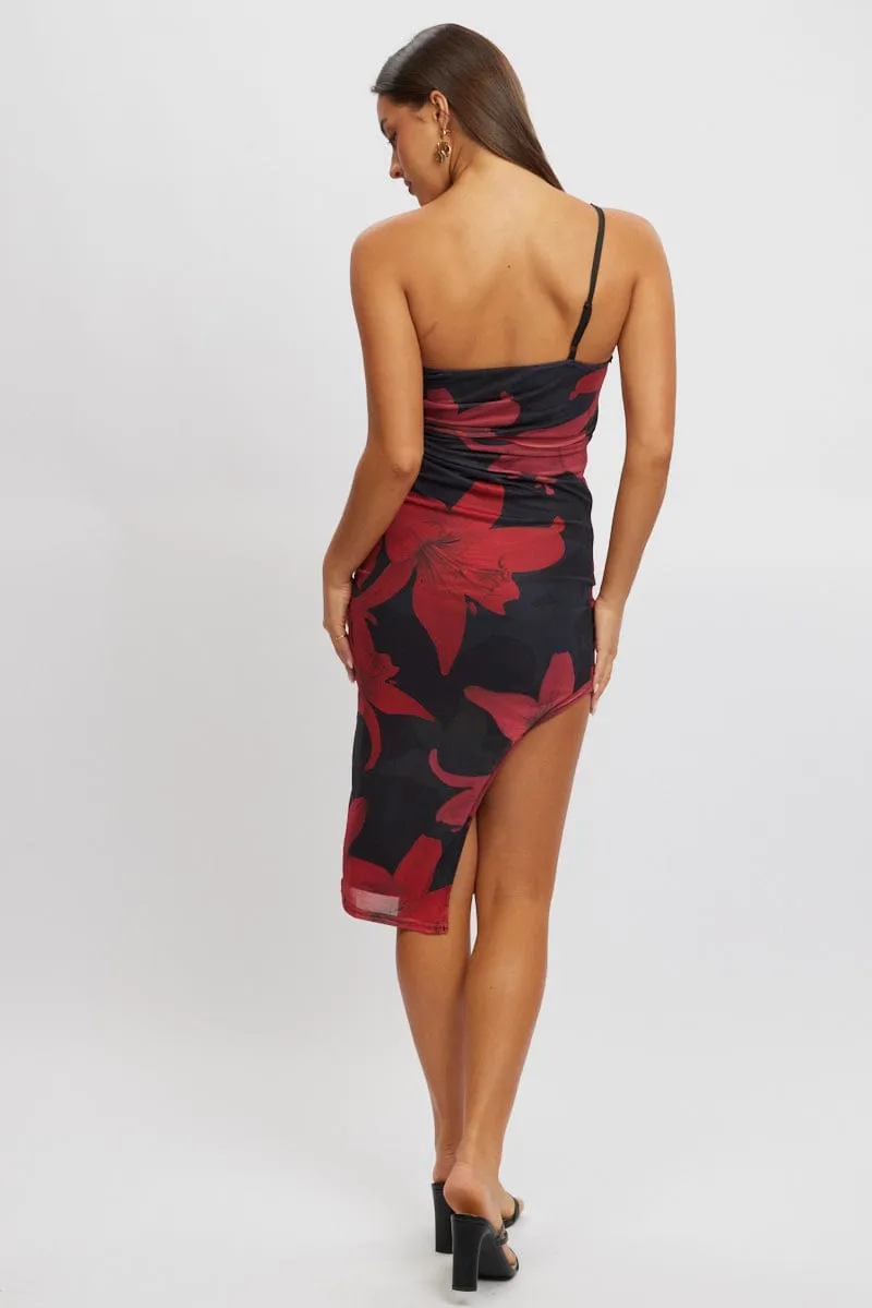 Black Floral Bodycon Dress One Shoulder EcoConscious Production Group Mood