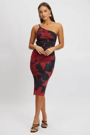 Black Floral Bodycon Dress One Shoulder Sporty Style Train Ease