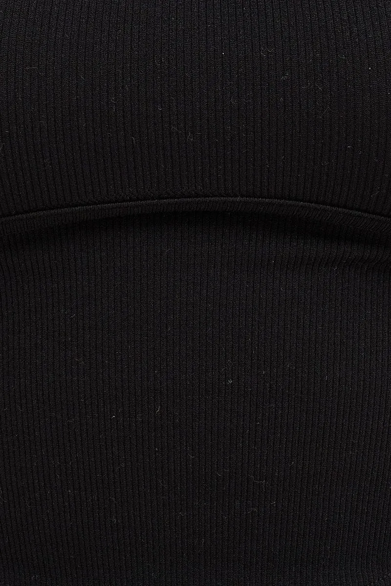 Black Seamless Corset Detail Singlet Top Minimal Mood Warm Knit