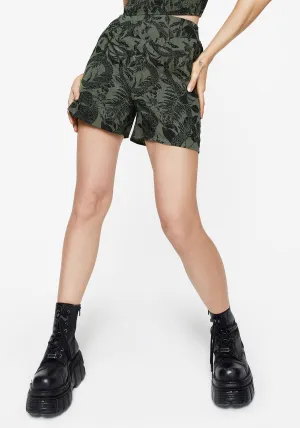 Bashe Cotton Wide Leg Shorts - Green Cool Comfort Stretch waistband