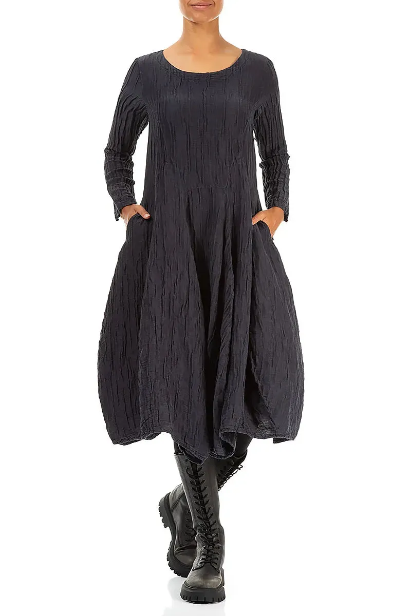 Trendy Jacket Sustain Glow Flared Crinkled Graphite Blue Silk Linen Dress