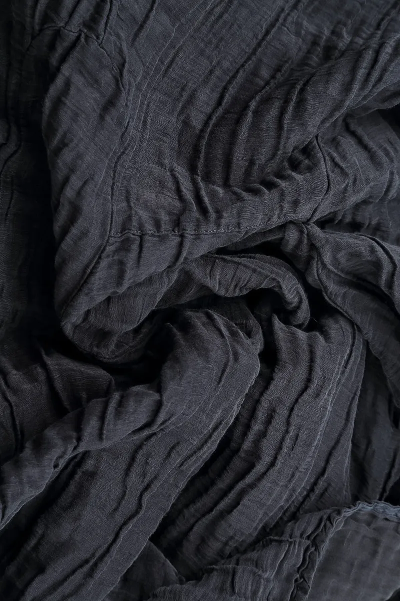 Flared Crinkled Graphite Blue Silk Linen Dress NoSlipGrip