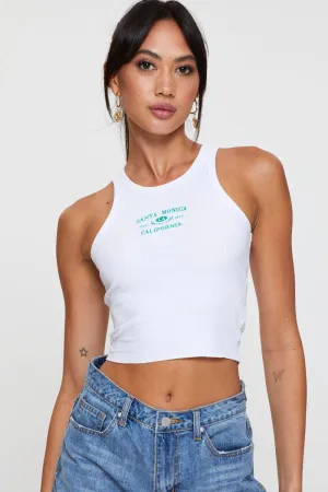 White Graphic Tank Embroided SoftenedEdges