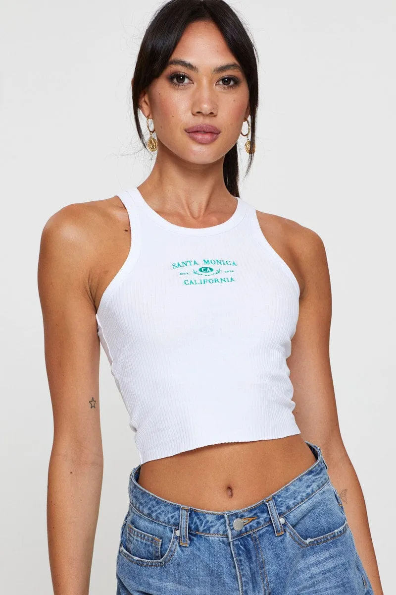 FoldableDesign Light Layer White Graphic Tank Embroided