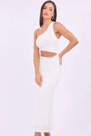 Ocean Glow White Bodycon Dress One Shoulder Maxi