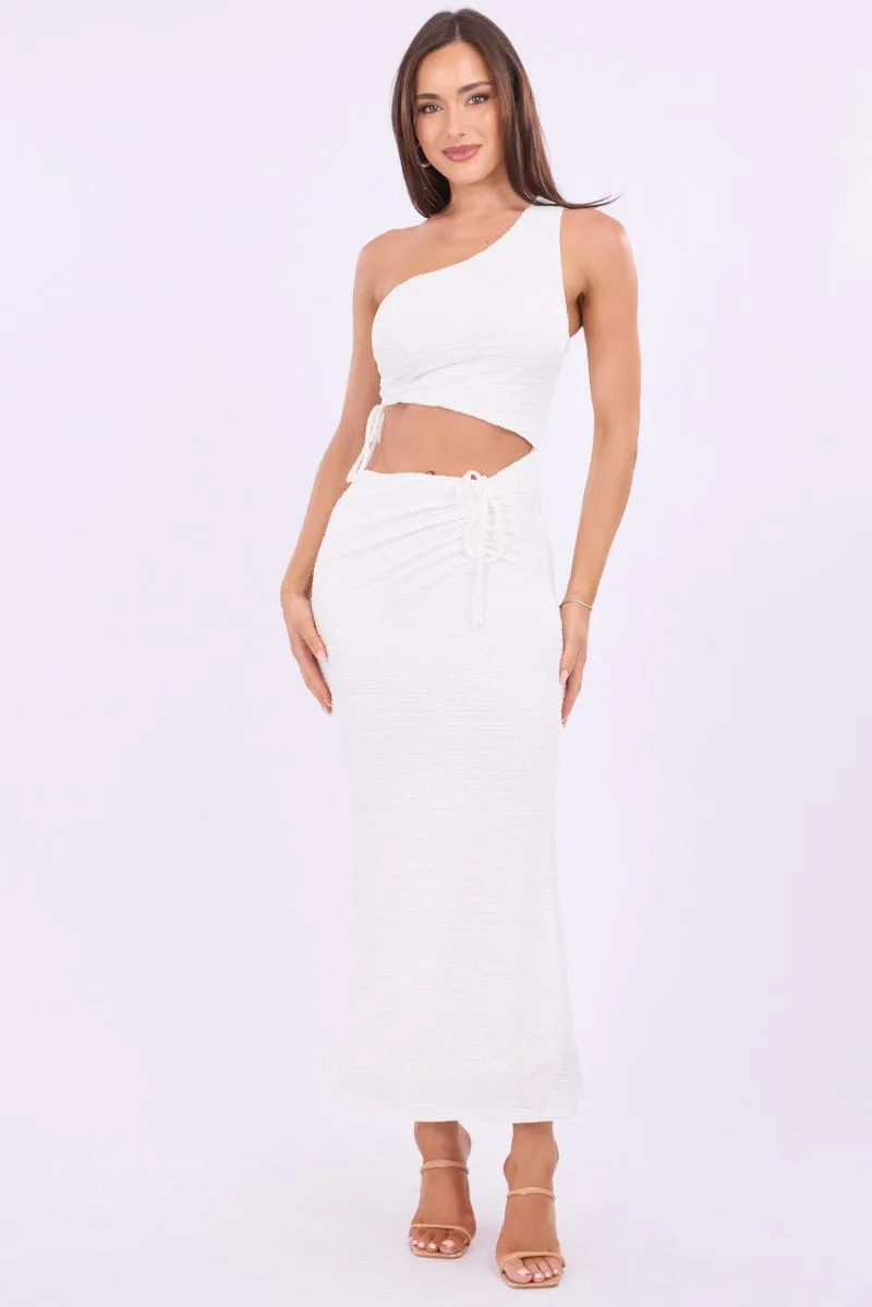 Future Edge Casual Outfit White Bodycon Dress One Shoulder Maxi
