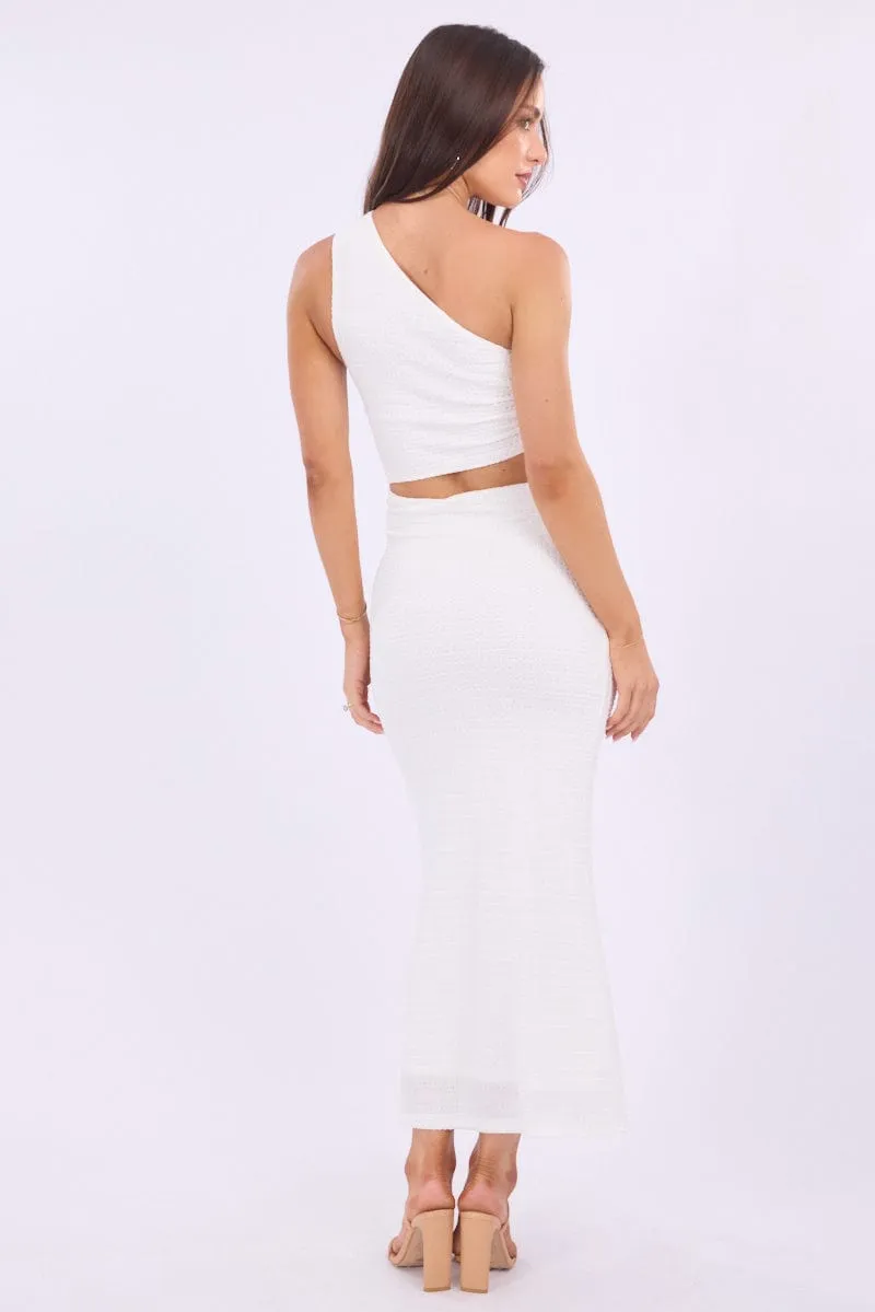 White Bodycon Dress One Shoulder Maxi Sky Cool Light Wool