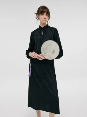 New Chinese-Style Jacquard Women Qipao Midi Dress Sunrise Feel Wind Song