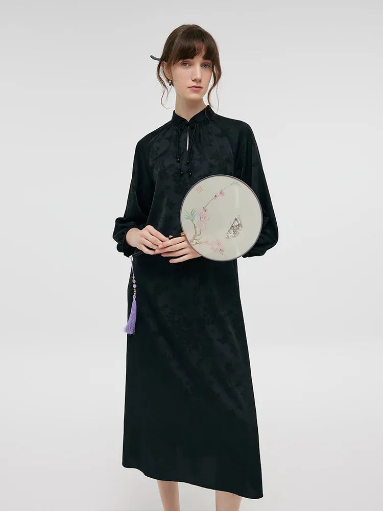 New Chinese-Style Jacquard Women Qipao Midi Dress Feminine fit-and-flare style Joyful Self