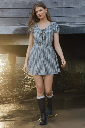 Black Check Mini Dress Ribbon Detail Urban Chic