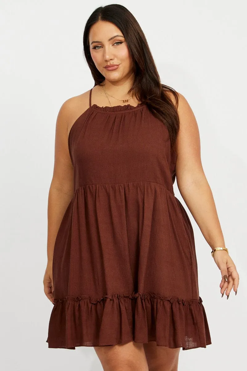 Brown Strappy Mini Dress Soft-touch summer dress Street Icon