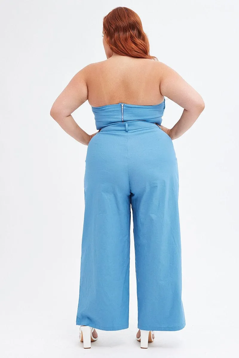 Functional fashion wear Modern Utility Blue Wide Leg Pants High Rise