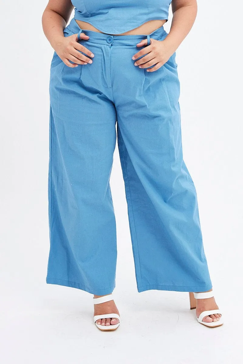 Wide Leg Detachable belt Blue Wide Leg Pants High Rise