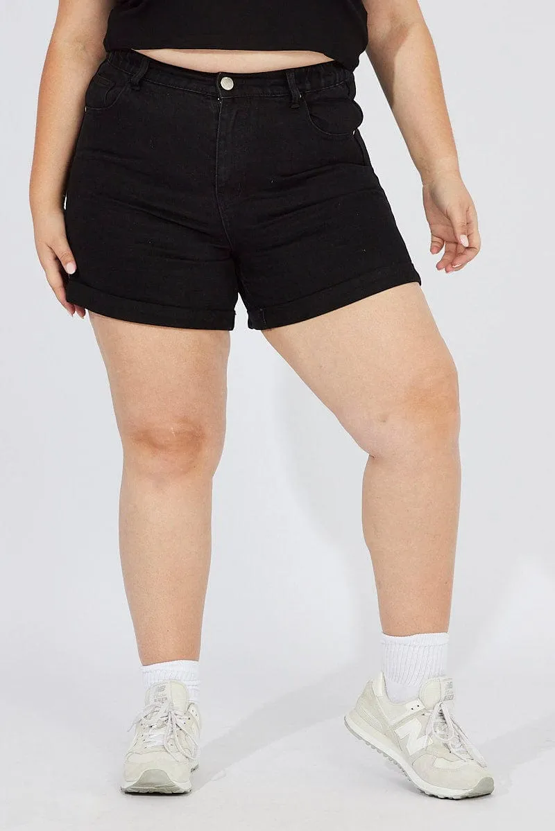 Classic Hoodie TaglessCollar Black Relaxed Shorts High Rise