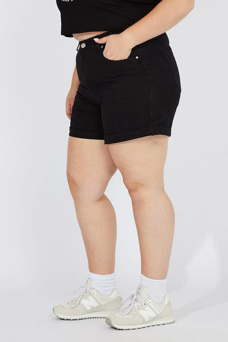 Black Relaxed Shorts High Rise Warm Fit DoubleStitchedEdges