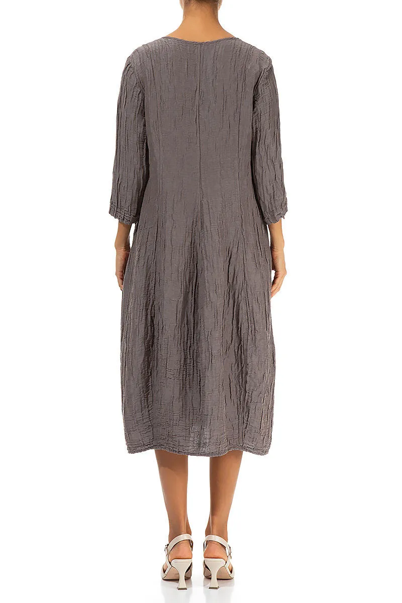Bonded Seam Technology V-Neck Crinkled Truffle Silk Linen Dress