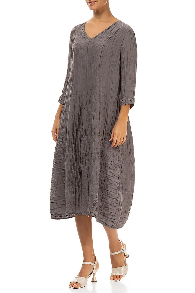 Glitter Fit FlexibleJointConstruction V-Neck Crinkled Truffle Silk Linen Dress
