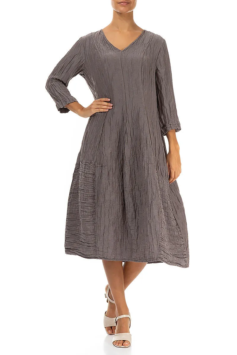 Eco Core MoistureWicking Fabric V-Neck Crinkled Truffle Silk Linen Dress