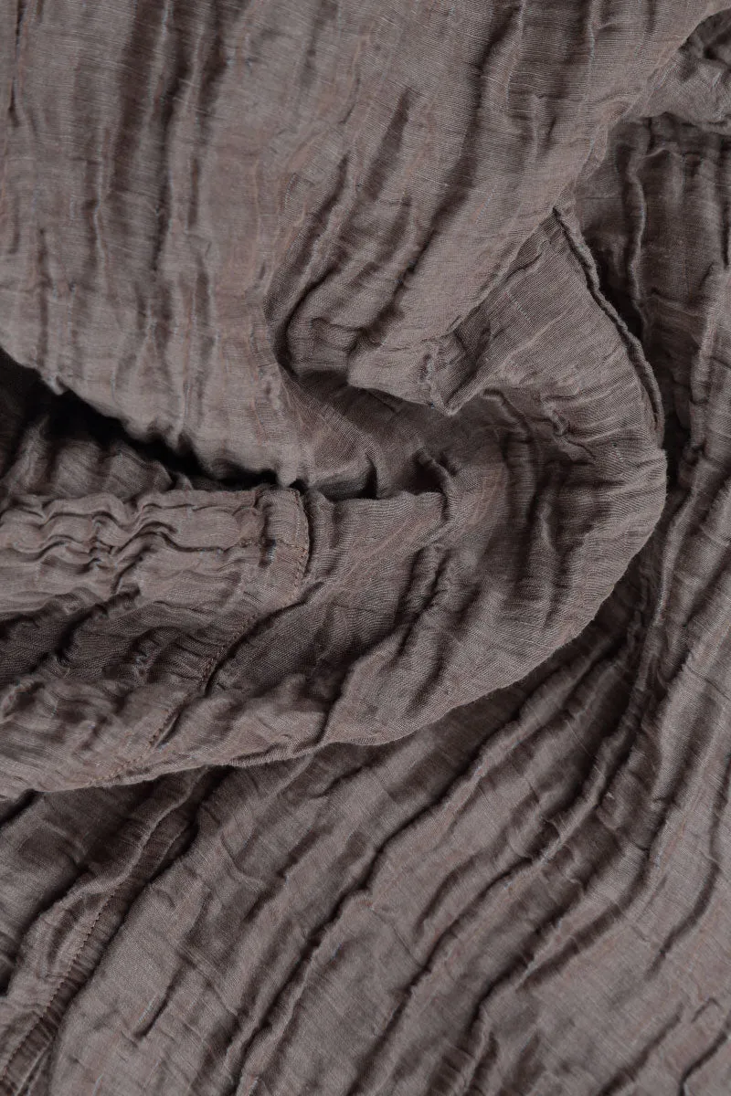 Ergonomic Cut V-Neck Crinkled Truffle Silk Linen Dress